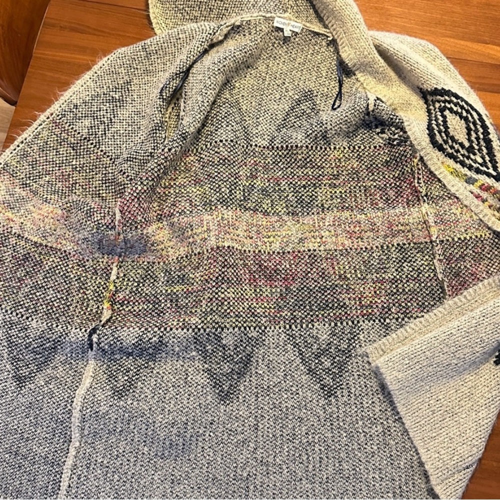 Woven Heart Aztec Print Southwest Boho Long Cardigan Hoodie - Picture 7 of 12